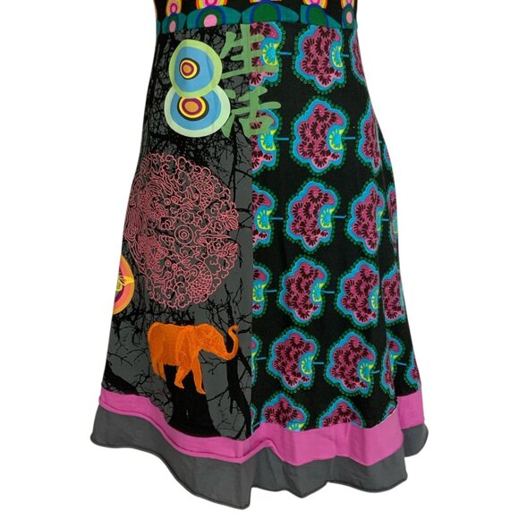 Desigual Dress S Colorful Embroidered Short Sleeve Tiered V-Neck Art To Wear - Picture 8 of 13